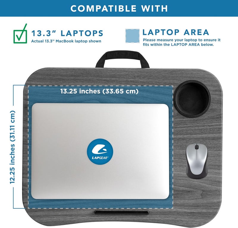 LapGear Cup Holder Lap Desk with Device Ledge - Gray Woodgrain - Fits up to 14 Inch Laptops - Style No. 46325 - Image 3